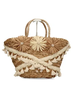 New DONNA ALESSIA Bolso capazo rafia flor
