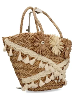 New DONNA ALESSIA Bolso capazo rafia flor