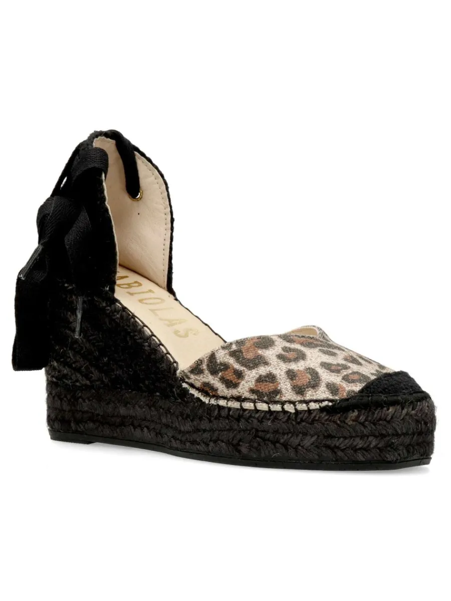Outlet FABIOLAS Valenciana cuña alta cintas print leopardo