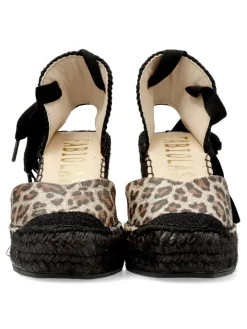 Outlet FABIOLAS Valenciana cuña alta cintas print leopardo