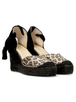 Outlet FABIOLAS Valenciana cuña alta cintas print leopardo