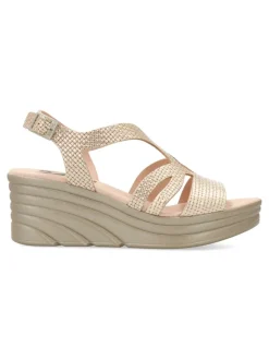 New 24 HRS Sandalia piel metalizada confort mujer