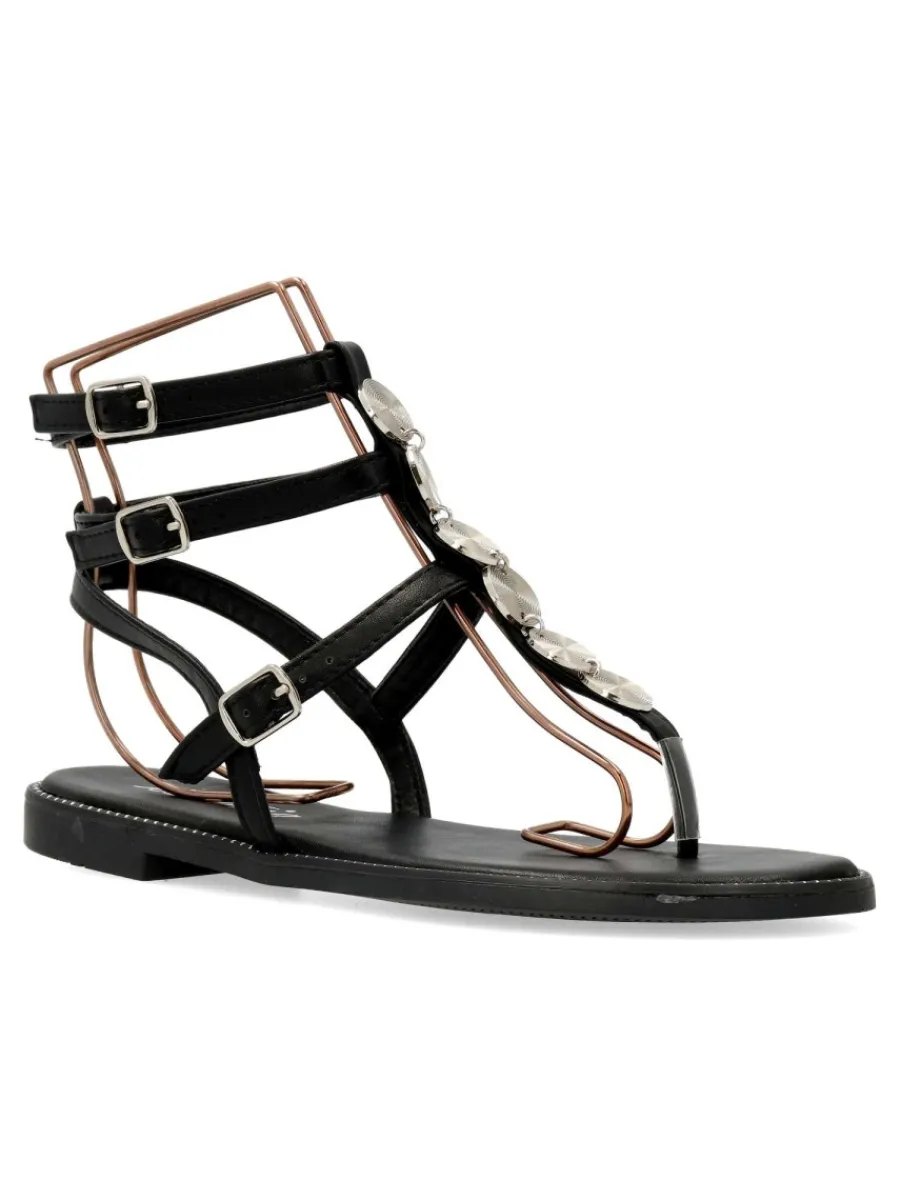 Fashion ISTERIA Sandalia romana plana negra vegana
