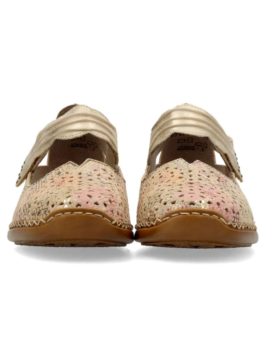 Fashion RIEKER Mary Jane piel confort brillo troquelada